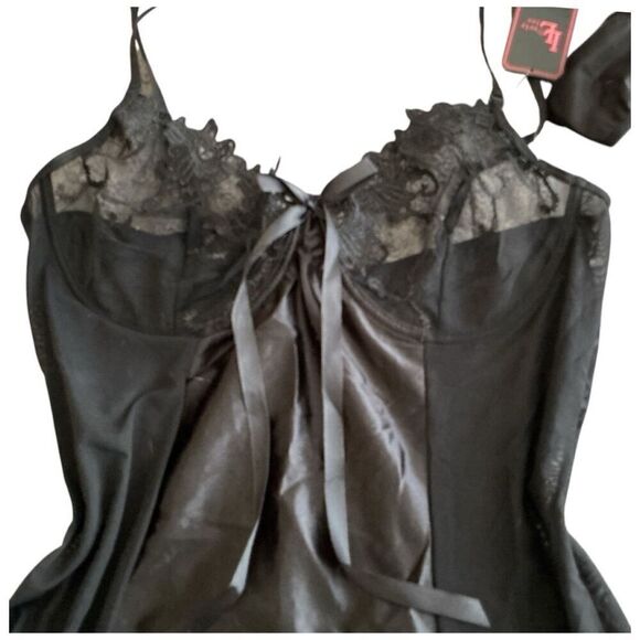 Lovely Lies Black Lace Up Corset Garters G String Lingerie 1X-2X - Picture 2 of 9